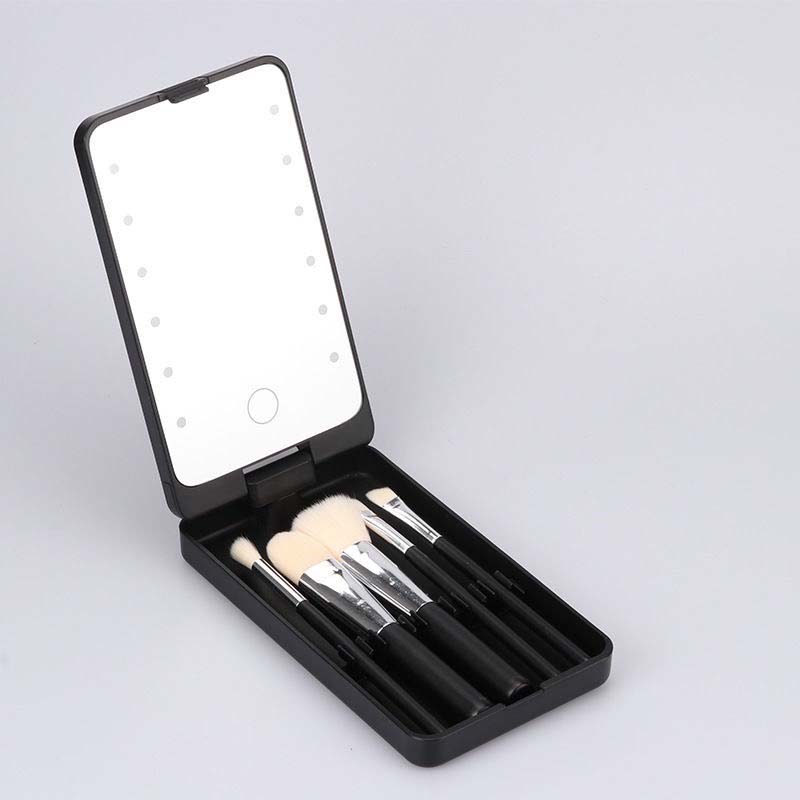 Resande makeupborsteset med LED-ljus spegel