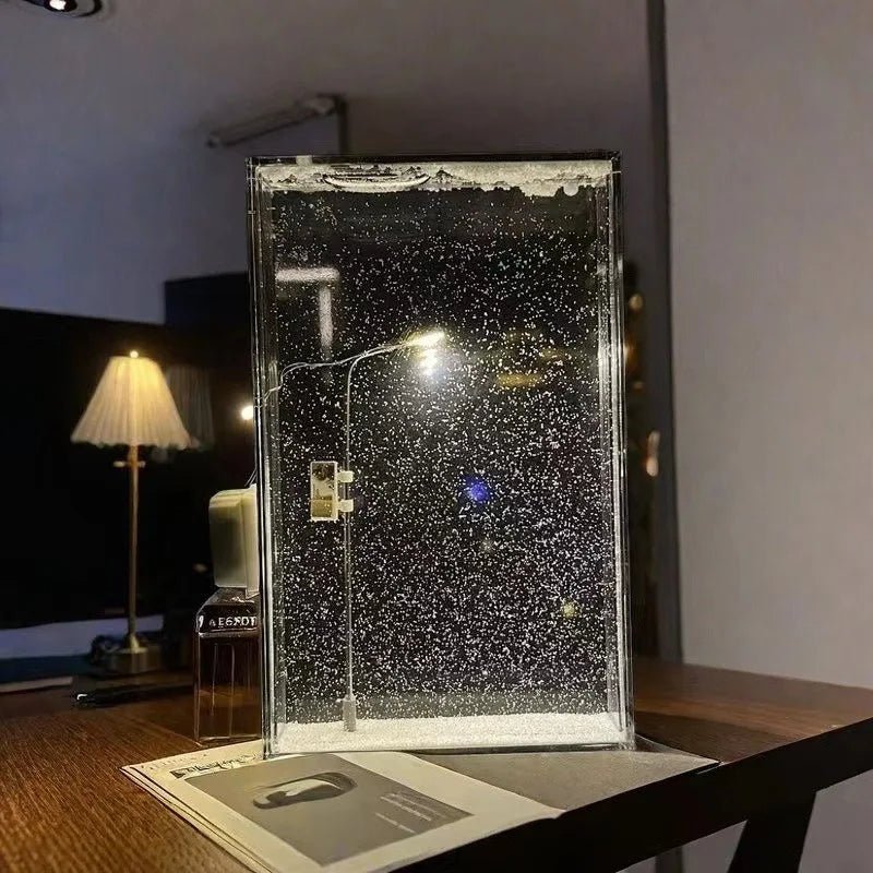 Snöig Scen Nattlampor – DIY Julgatubelysning med Flödande Snöeffekt för Magisk Skrivbord Dekor