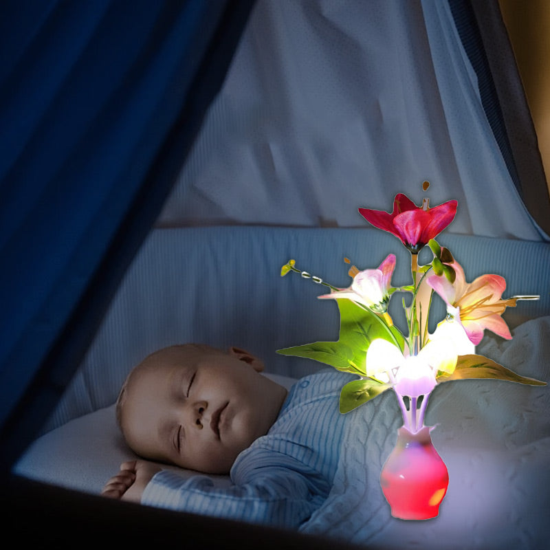 LED-nattlampa i form av simulerade blommor med intelligent kontroll för sovrummet