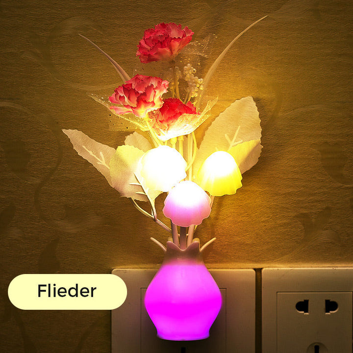LED-nattlampa i form av simulerade blommor med intelligent kontroll för sovrummet