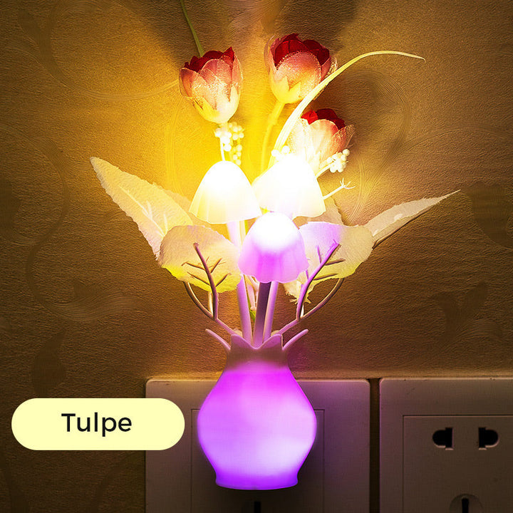 LED-nattlampa i form av simulerade blommor med intelligent kontroll för sovrummet