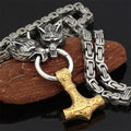 60–90 cm Stål Dubbel Varghuvud & Mjolnir Survival Spirit Halsband/Armband