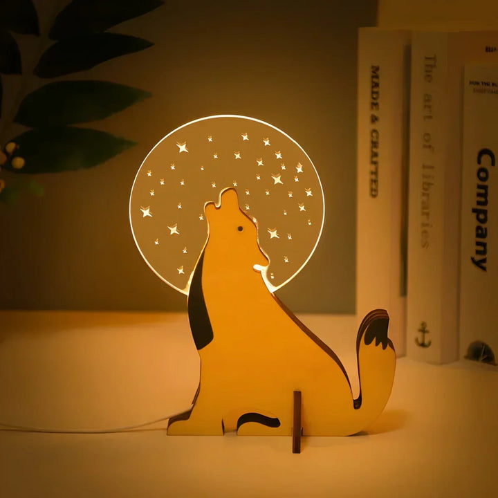 Lumimini Barnens Nattlampa Djurmotiv | Mjuk LED-ljus | USB-anslutning | Tillverkad av Akryl &amp; Trä