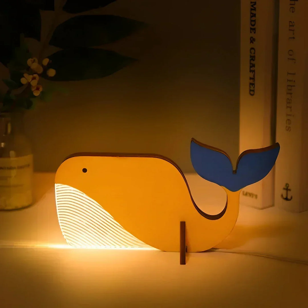 Lumimini Barnens Nattlampa Djurmotiv | Mjuk LED-ljus | USB-anslutning | Tillverkad av Akryl &amp; Trä